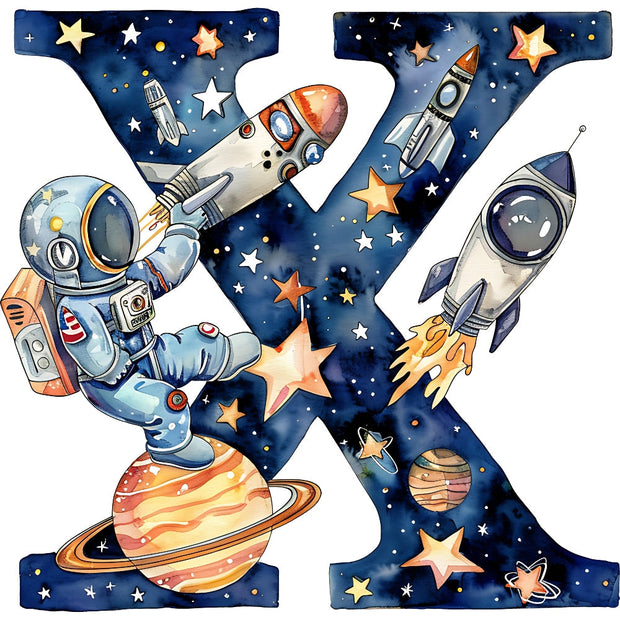 Space Alphabet Letter X Fabric Panel