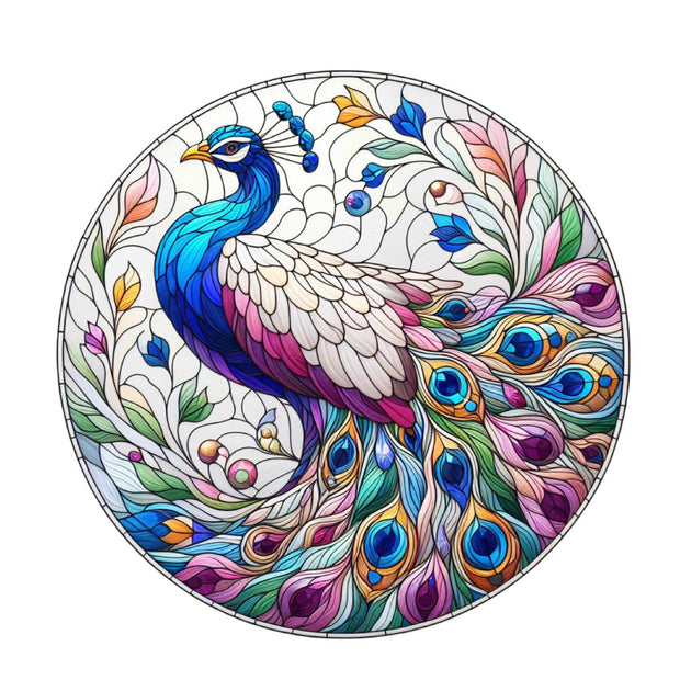 Stained Glass Peacocks Fabric Panel 8