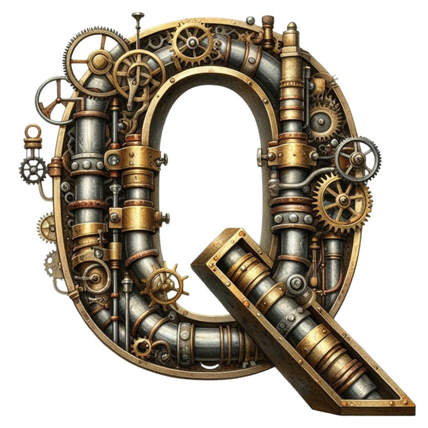 Steampunk Letter Q Fabric Panel