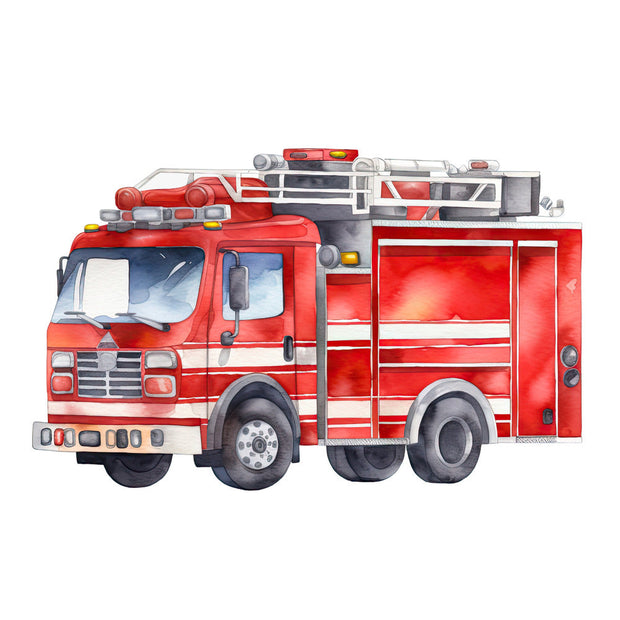 Watercolor Fire Truck Fabric Panel