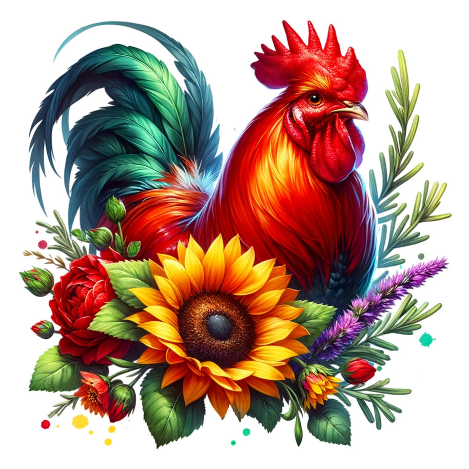 Watercolor Floral Chicken Fabric Panel 12
