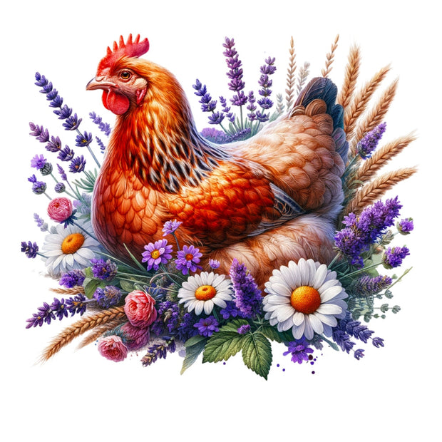 Watercolor Floral Chicken Fabric Panel 8