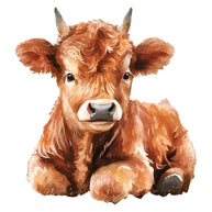 Watercolor Highland Cow Fabric Panel 10