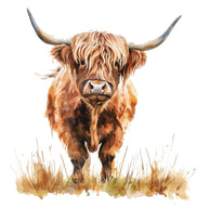 Watercolor Highland Cow Fabric Panel 15