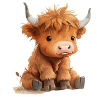 Watercolor Highland Cow Fabric Panel 1