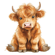 Watercolor Highland Cow Fabric Panel 4