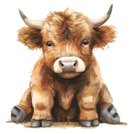 Watercolor Highland Cow Fabric Panel 5