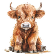 Watercolor Highland Cow Fabric Panel 6