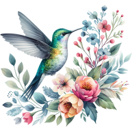Watercolor Hummingbird Floral Fabric Panel 10