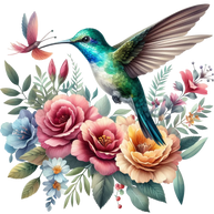 Watercolor Hummingbird Floral Fabric Panel 11