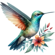 Watercolor Hummingbird Floral Fabric Panel 12