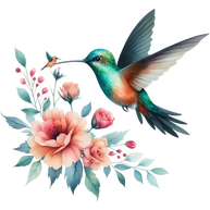 Watercolor Hummingbird Floral Fabric Panel 13