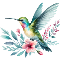 Watercolor Hummingbird Floral Fabric Panel 14