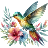 Watercolor Hummingbird Floral Fabric Panel 16