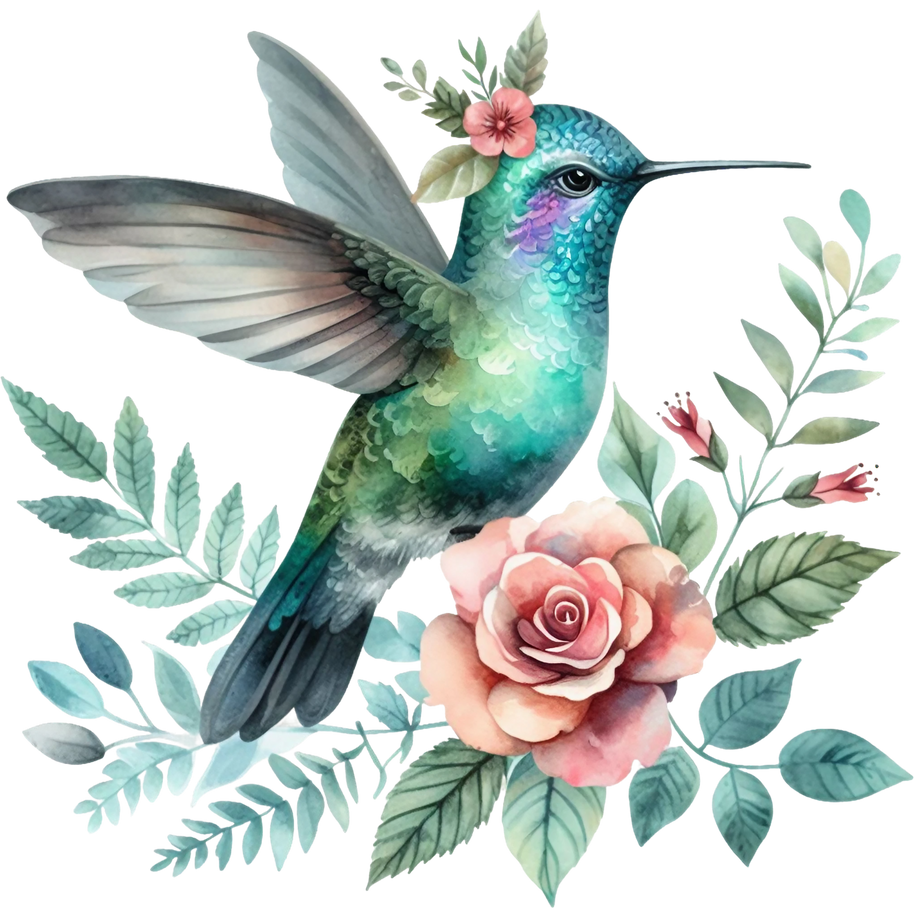 Watercolor Hummingbird Floral Fabric Panel 17