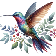 Watercolor Hummingbird Floral Fabric Panel 18