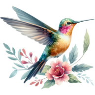 Watercolor Hummingbird Floral Fabric Panel 19