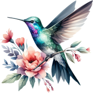 Watercolor Hummingbird Floral Fabric Panel 1