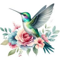 Watercolor Hummingbird Floral Fabric Panel 20