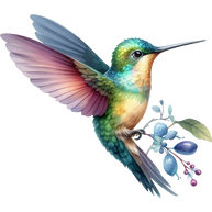 Watercolor Hummingbird Floral Fabric Panel 21