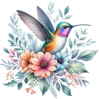 Watercolor Hummingbird Floral Fabric Panel 22