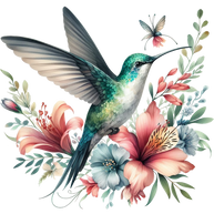 Watercolor Hummingbird Floral Fabric Panel 23