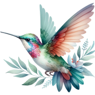 Watercolor Hummingbird Floral Fabric Panel 25