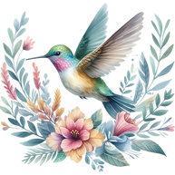 Watercolor Hummingbird Floral Fabric Panel 26