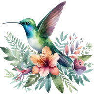 Watercolor Hummingbird Floral Fabric Panel 27