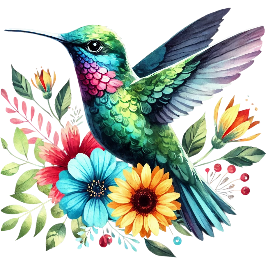Watercolor Hummingbird Floral Fabric Panel 28