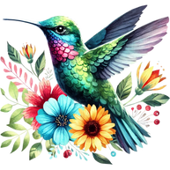 Watercolor Hummingbird Floral Fabric Panel 28