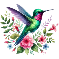 Watercolor Hummingbird Floral Fabric Panel 29