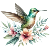 Watercolor Hummingbird Floral Fabric Panel 2