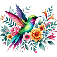 Watercolor Hummingbird Floral Fabric Panel 30