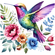 Watercolor Hummingbird Floral Fabric Panel 31