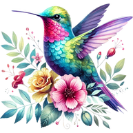 Watercolor Hummingbird Floral Fabric Panel 32