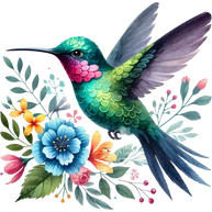 Watercolor Hummingbird Floral Fabric Panel 33