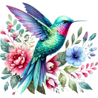Watercolor Hummingbird Floral Fabric Panel 35