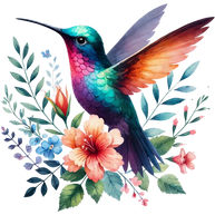 Watercolor Hummingbird Floral Fabric Panel 36