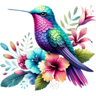 Watercolor Hummingbird Floral Fabric Panel 37