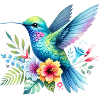 Watercolor Hummingbird Floral Fabric Panel 38