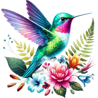 Watercolor Hummingbird Floral Fabric Panel 39