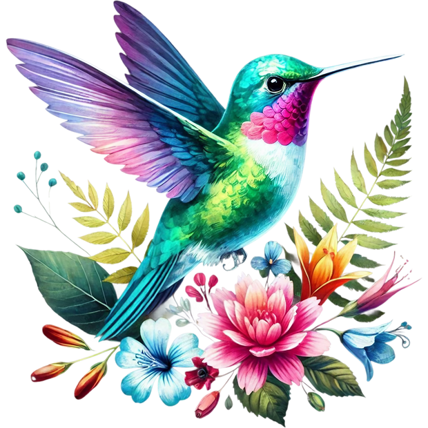 Watercolor Hummingbird Floral Fabric Panel 39