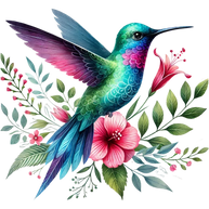 Watercolor Hummingbird Floral Fabric Panel 40