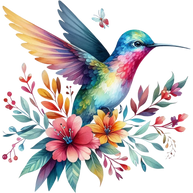 Watercolor Hummingbird Floral Fabric Panel 41