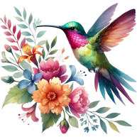 Watercolor Hummingbird Floral Fabric Panel 42