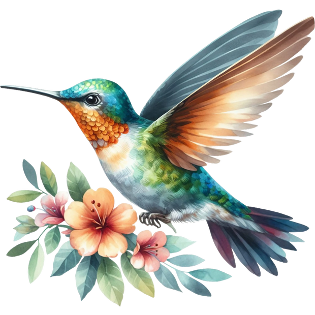 Watercolor Hummingbird Floral Fabric Panel 7
