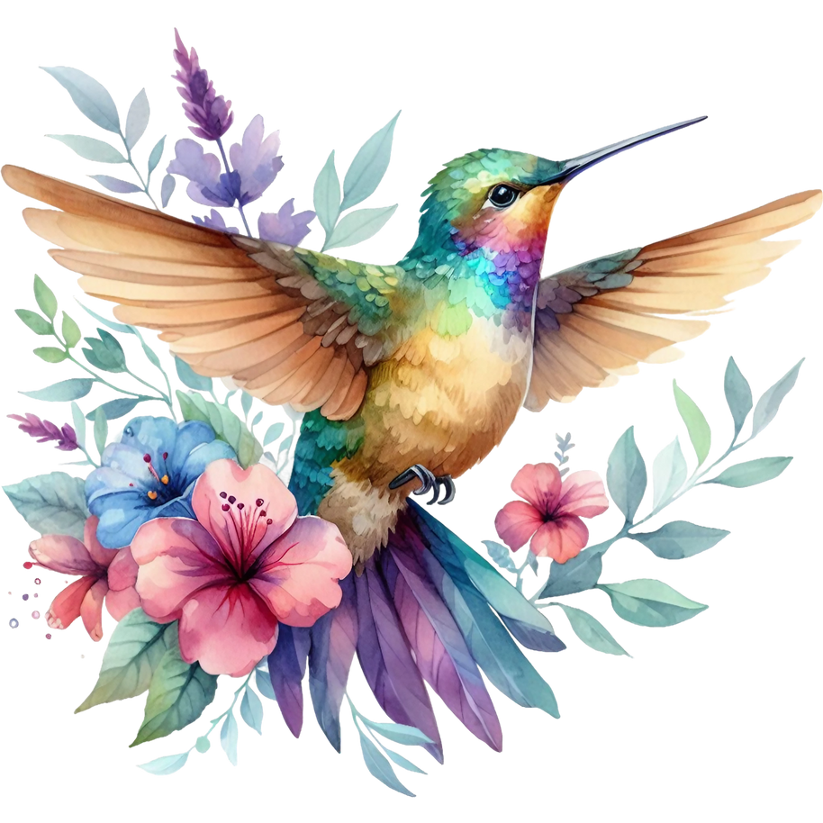 Watercolor Hummingbird Floral Fabric Panel 8