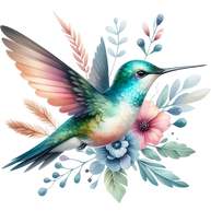 Watercolor Hummingbird Floral Fabric Panel 9