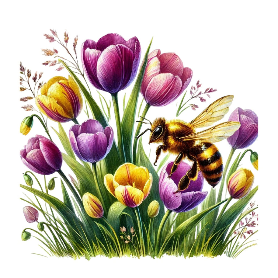 Watercolor Spring Bees Fabric Panel 23